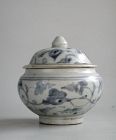 Chinese Ming Dynasty Blue & White Porcelain Covered Jar (Wanli)