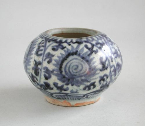 Chinese Ming Dynasty Blue & White Porcelain Brush Washer (Ex.Lammers)