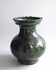 Fine & Rare Chinese Han Dynasty Glazed Pottery Hu Jar (with fish)