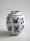 Rare Chinese Ming Dynasty Blue & White Porcelain Jar - Butterflies