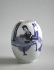 Small Chinese Kangxi Blue & White Porcelain Ovoid Jar / Vase