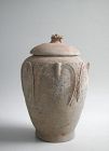 Chinese Song / Yuan Dynasty Buddhist Lotus Leaf Pottery Jar