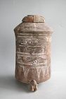 Fine Tall Chinese Han Dynasty Painted Pottery Granary Jar with Cover