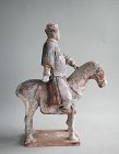 Chinese Ming Dynasty Painted Pottery Horse & Rider