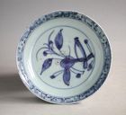 Chinese Ming Dynasty Blue & White Porcelain Dish - Peach & Bird