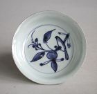 Chinese Ming Dynasty Blue & White Dish - Peach & Bird (Ex. Lammers)