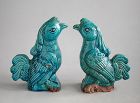 Pair of Chinese Ming Dynasty Turquoise Glazed Birds / Phoenix