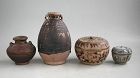 Four Thai 14th - 15th Century Stoneware Boxes & Jars