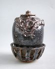 Chinese Song Dynasty Stoneware Jar with Rare Stand & Cover - Dragon