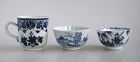 Three Chinese 18th / 19th Cent. Blue & White Porcelain Tea Bowls / Cup