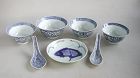 Group of Seven Chinese Blue & White Porcelain Bowls / Spoons / Dish