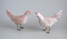 Fine & Rare Pair Chinese Han Dynasty Pottery Chickens with Bronze Feet