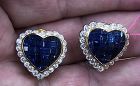 Magnificent Invisibly Set 10.30ct Blue Sapphire & Diamond 18k Gold Ear