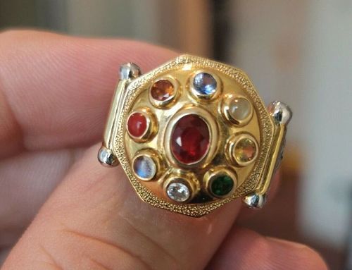 Stunning Nine Stone Navratna Astrological 18k Ring