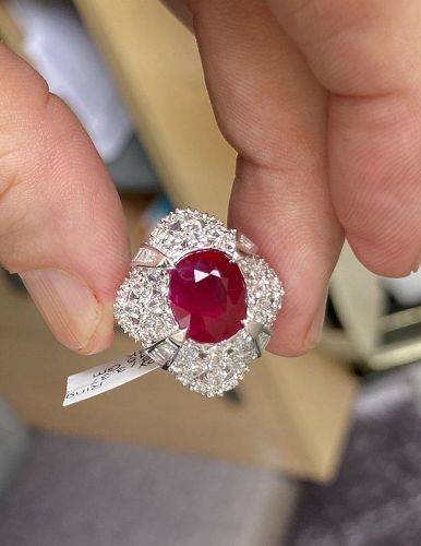 Sensational Unheated 6.16ct Burma Ruby & Diamond Ring GRS Certificate