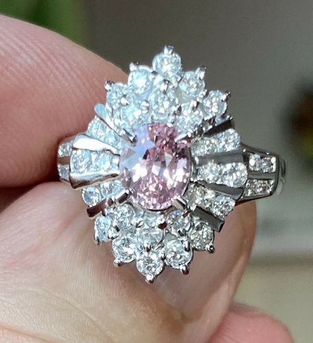Sensational Unheated 1.05ct Padparadscha Sapphire & Diamond Ring GIA