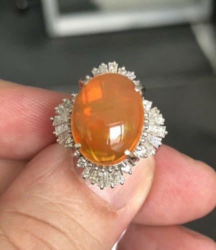 Magnificent 8.45ct Mexico Fire Opal & Diamond Ring In Platinum