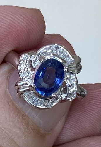 Superb Unheated 1.21ct Burma Blue Sapphire Platinum Diamond Ring GIA