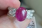 Beautiful Unheated Burma 3.58ct Cabochon Ruby & Diamond Ring & Cert