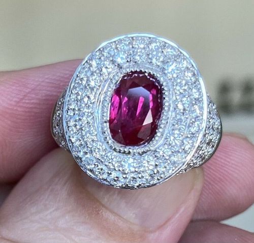 Beautiful Unheated 2.07ct Burma Ruby & Diamond Ring GIA Certificate