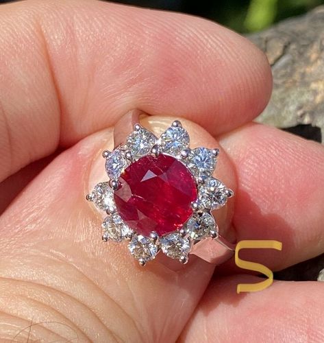 A Superb Unheated Burma 2.04ct Pigeon’s Blood Vivid Red Ruby Ring GIA