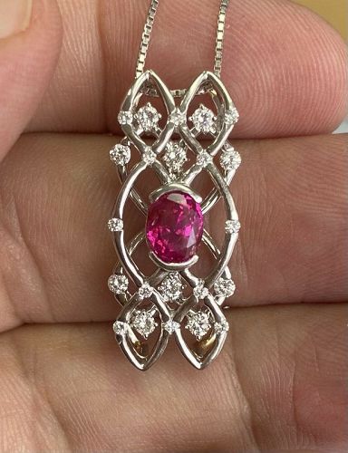 Beautiful Unheated 1.53ct Burma Ruby & Diamond Pendant GIA Certificate