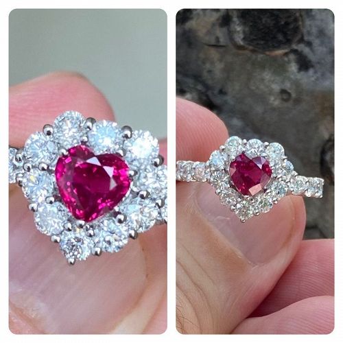 A Magnificent Unheated 1.02ct Burma Ruby & Diamond Ring GIA