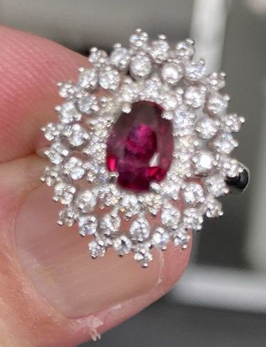 A Magnificent Unheated 1.23ct Burma Ruby & Diamond Ring GIA
