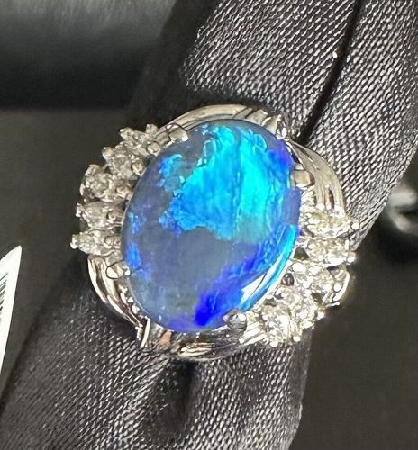 Exquisite 4.88ct Australian Black Opal & Diamond Platinum Ring