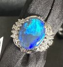 Exquisite 4.88ct Australian Black Opal & Diamond Platinum Ring