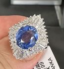 Superb 4.12ct Blue Sapphire & Diamond Ring GIA