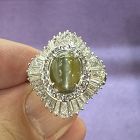 Wonderful 3.53ct Chrysoberyl Cat’s Eye & Diamond Platinum Ring