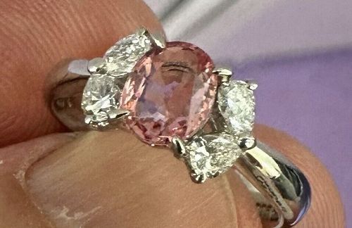 Exquisite Unheated 0.84ct Padparadscha Sapphire & Diamond Ring GIA