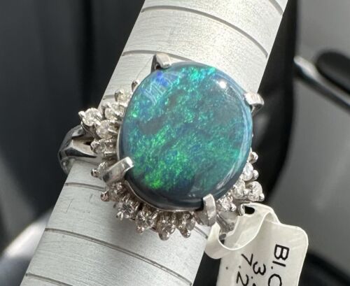 Exquisite 3.42ct Australian Black Opal & Diamond Platinum Ring