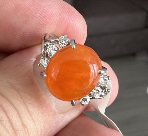 Delightful 5.00ct Mexican Fire Opal & Diamond Platinum Ring