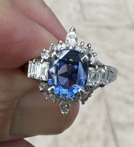 Superb Unheated No Heat Burma 2.25ct Blue Sapphire & Diamond Ring