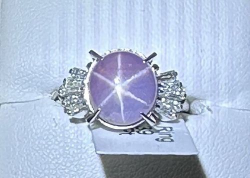 Superb Sri Lanka Purple 7.35ct Star Sapphire & Diamond Platinum Ring