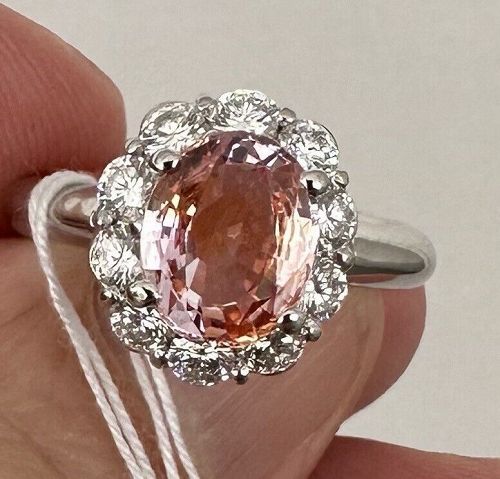 A Stunning 2.71ct Padparadscha Sapphire & Diamond Ring & AIGS Cert