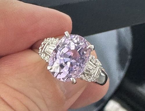 Sensational Unheated No Heat 6.60ct Lilac Sapphire & Diamond Ring GIA