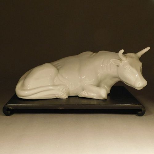 Japanese Studio Porcelain Model Of Water Buffalo. Hirado Type. Taisho