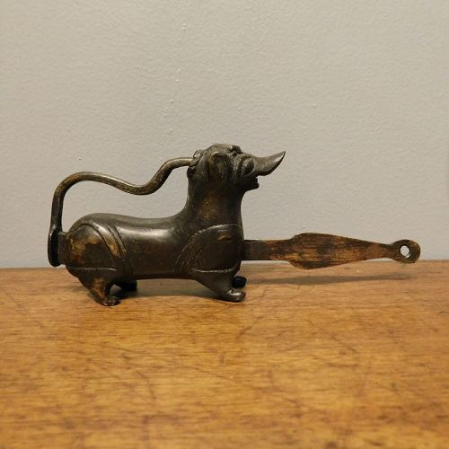 Unusual Chinese Brass Dog Form Furniture Lock
