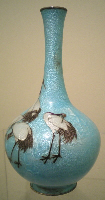 Japanese Cloisonne Basse-taille Vase - Cranes