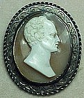 SILVER SHELL CAMEO PIN-CARVING OF MAN-c.1870