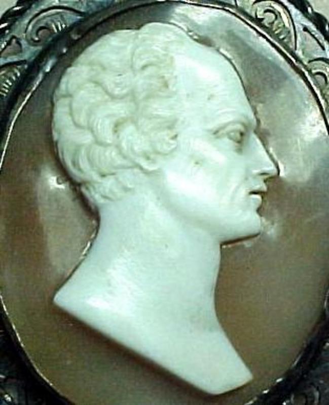 SILVER SHELL CAMEO PIN-CARVING OF MAN-c.1870