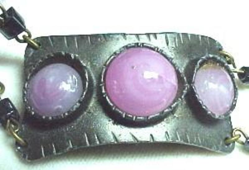 PINK GLASS STONES S.P.BRACELET-MEXICO-EARLY