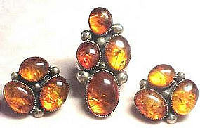 AMBER STERLING PIN/EARRINGS SET-SW MOD-SKAGGS