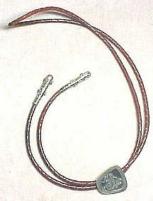 STERLING BOLO ON LEATHER W/CACTUS ENDS-MEXICO