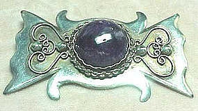 AMETHYST SILVER PIN - MEXICO - c.1939 - large