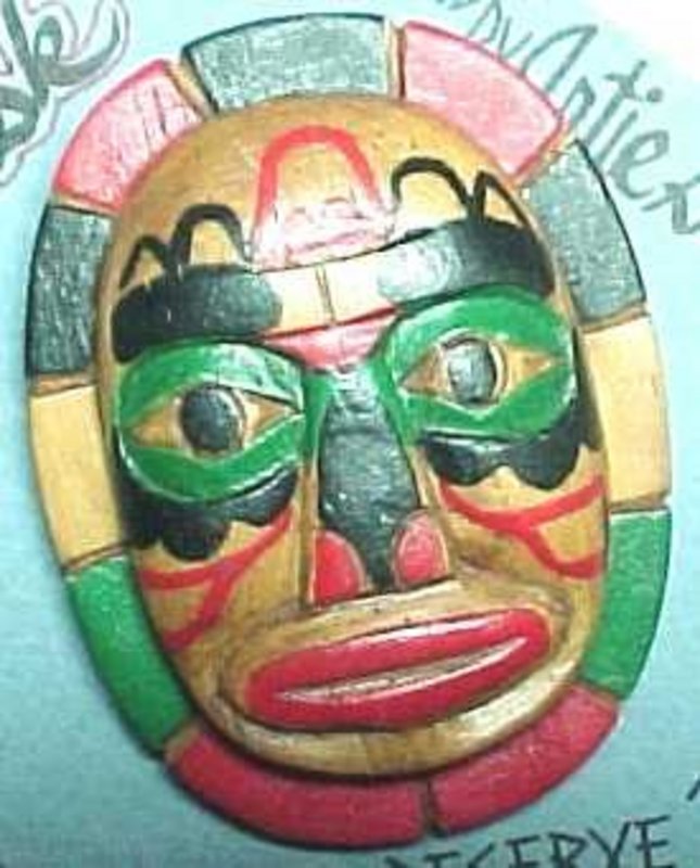 MAN MASK WOOD PIN - TLINGIT - SIGNED