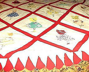 SUNBONNET QUILT - RED & WHITE - c.1930's